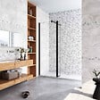 AICA SANITAIRE - Paroi de douche 90+40x200cm avec barre de fixation 90cm en carré, AICA paroi de douche à l'italienne avec retour pivotant 40cm en 8mm verre anticalcaire, profilé noir mat - vignette