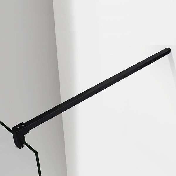 AICA SANITAIRE - Paroi de douche 110x200cm avec barre de fixation 140cm en carré, profilé noir mat, AICA paroi de douche à l'italienne en 8mm verre securit anticalcaire - large