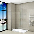 AICA SANITAIRE - Paroi de douche 50x200cm avec barre de fixation au plafond 203-320cm, profilé en chromé, AICA paroi de douche à l'italienne en 8mm verre anticalcaire et securit - vignette