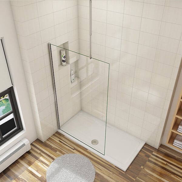 AICA SANITAIRE - Paroi de douche 90x200cm avec barre de fixation au plafond 90-150cm, profilé en chromé, AICA paroi de douche à l'italienne en 8mm verre anticalcaire et securit - large
