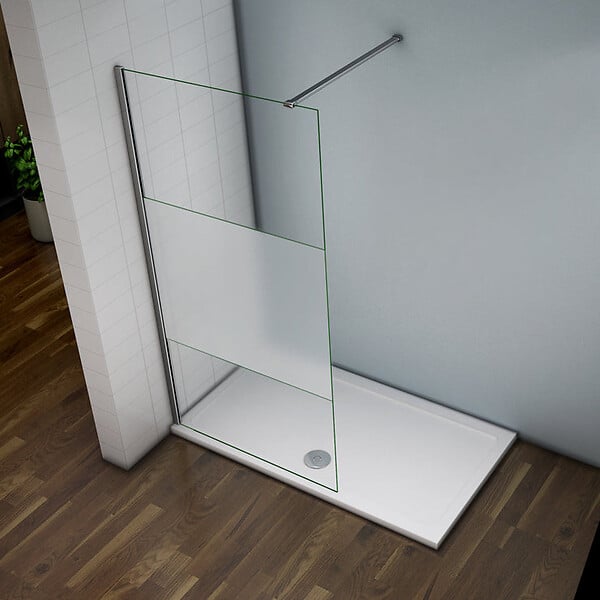 AICA SANITAIRE - Paroi de douche 110x200cm avec barre de fixation 90cm recoupable, AICA paroi de douche à l'italienne en 8mm verre bande centrale dépoli - large