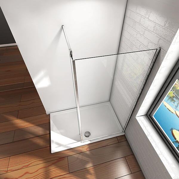 AICA SANITAIRE - Paroi de douche avec retour pivotant fixé 90+25x200cm avec barre de fixation 90cm en carré, AICA paroi de douche à l'italienne en 8mm verre anticalcaire - large