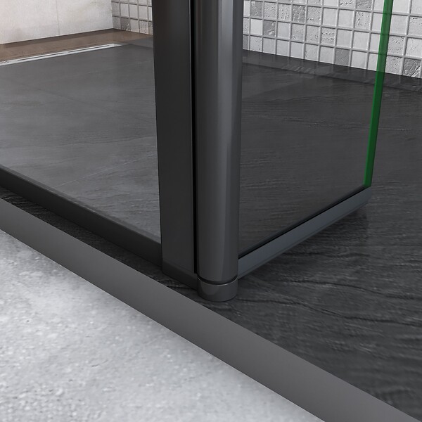 AICA SANITAIRE - Paroi de douche à l'italienne 90+30x200cm avec barre de fixation noire 90cm en carré, paroi de douche style modèle avec retour pivotant 30cm en noir mat - large