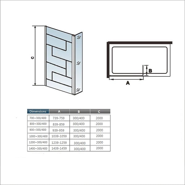 AICA SANITAIRE - Paroi de douche à l'italienne 90+30x200cm avec barre de fixation noire 90cm en carré, paroi de douche style modèle avec retour pivotant 30cm en noir mat - large