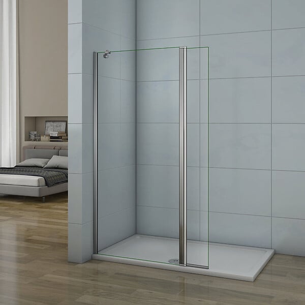 AICA SANITAIRE - Paroi de douche 40+40x200cm avec barre de fixation d'angle 45cm, verre 8mm clair de sécurité, AICA paroi de douche à l'italienne avec retour pivotant 40cm - large