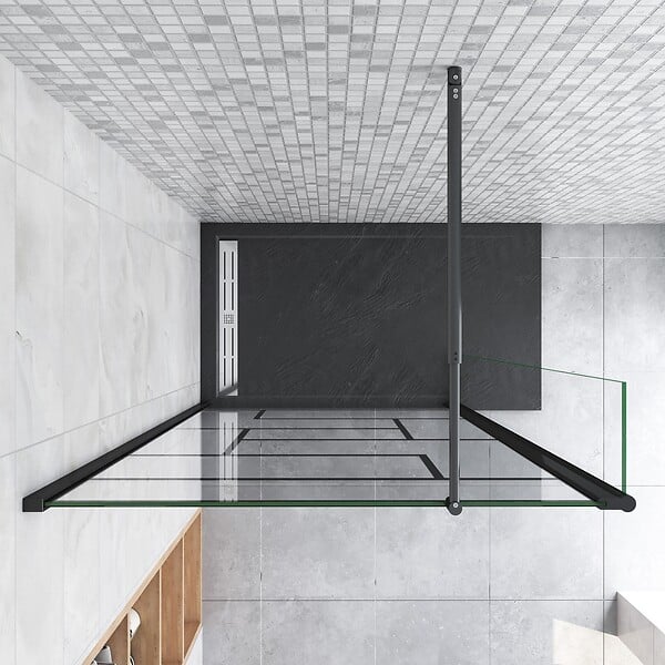 AICA SANITAIRE - Paroi de douche à l'italienne 100+30x200cm avec barre de fixation noire 70-120cm en cylindrique, paroi de douche style modèle avec retour pivotant 30cm en noir mat - large