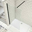 AICA SANITAIRE - Paroi de douche 150x200cm avec barre de fixation 90cm recoupable, profilé noir mat, AICA paroi de douche à l'italienne en 8mm verre securit anticalcaire - vignette