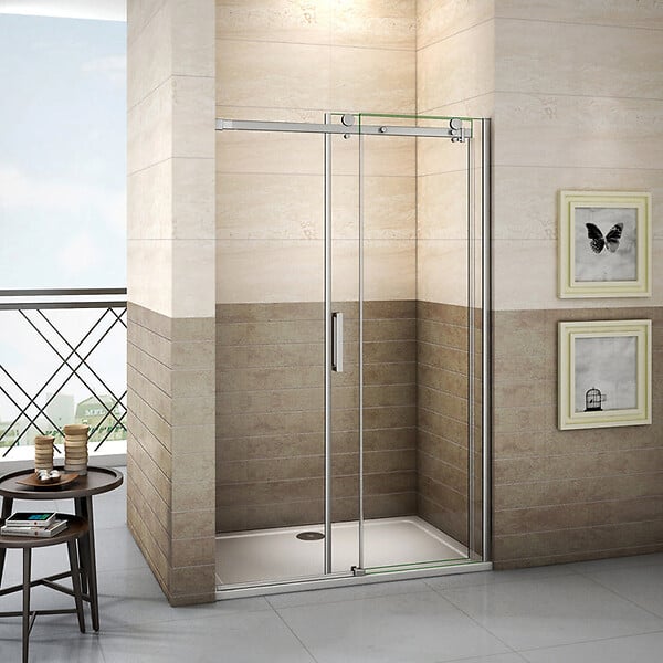 AICA SANITAIRE - Porte de douche coulissante 120cm Hauteur 195cm en verre 8mm securit anticalcaire, porte de douche installée en niche - large
