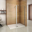 AICA SANITAIRE - Paroi de douche 80+40x200cm avec barre de fixation 73-120cm en carré, verre 8mm clair de sécurité, AICA paroi de douche à l'italienne avec retour pivotant 40cm - vignette