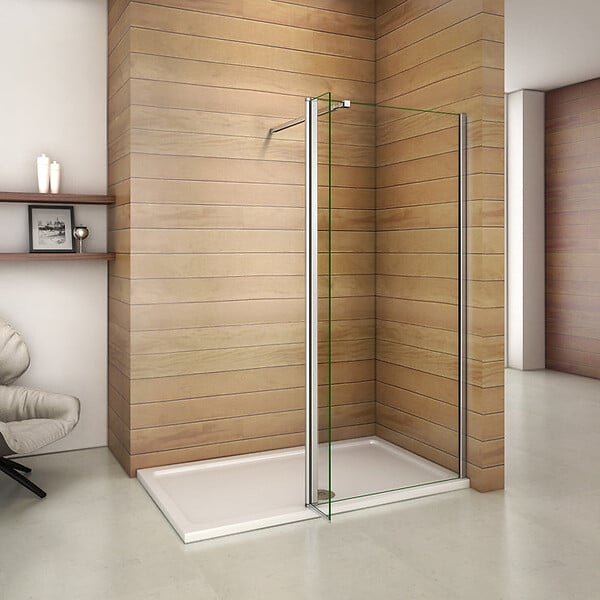AICA SANITAIRE - Paroi de douche 80+40x200cm avec barre de fixation 73-120cm en carré, verre 8mm clair de sécurité, AICA paroi de douche à l'italienne avec retour pivotant 40cm - large