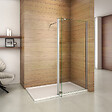 AICA SANITAIRE - Paroi de douche 80+40x200cm avec barre de fixation 73-120cm en carré, verre 8mm clair de sécurité, AICA paroi de douche à l'italienne avec retour pivotant 40cm - vignette
