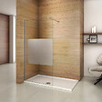 AICA SANITAIRE - Paroi de douche 90x200cm avec barre de fixation 70-120cm en cylindrique, AICA paroi de douche à l'italienne en 8mm verre bande centrale dépoli - vignette
