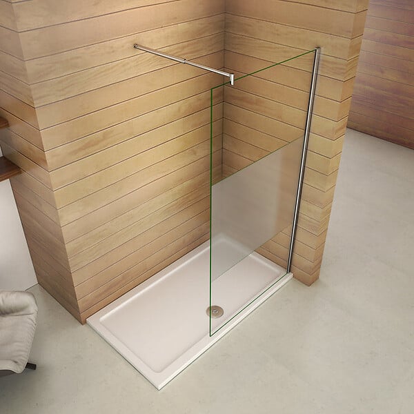 AICA SANITAIRE - Paroi de douche 90x200cm avec barre de fixation 70-120cm en cylindrique, AICA paroi de douche à l'italienne en 8mm verre bande centrale dépoli - large