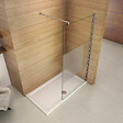 AICA SANITAIRE - Paroi de douche 90x200cm avec barre de fixation 70-120cm en cylindrique, AICA paroi de douche à l'italienne en 8mm verre bande centrale dépoli - vignette