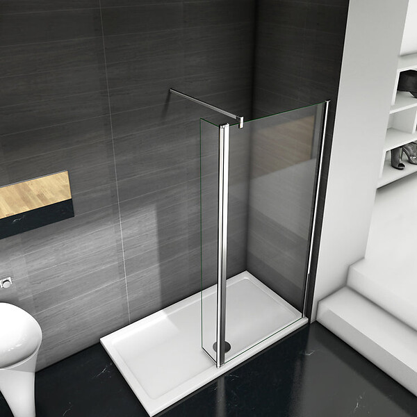 AICA SANITAIRE - Paroi de douche 120+40x200cm avec barre de fixation 140cm en carré, verre 8mm clair de sécurité, AICA paroi de douche à l'italienne avec retour pivotant 40cm - large