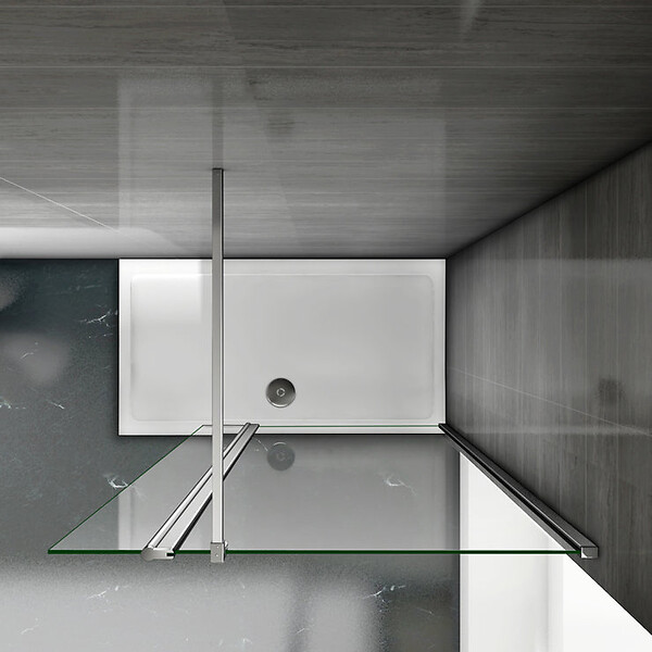 AICA SANITAIRE - Paroi de douche 120+40x200cm avec barre de fixation 140cm en carré, verre 8mm clair de sécurité, AICA paroi de douche à l'italienne avec retour pivotant 40cm - large