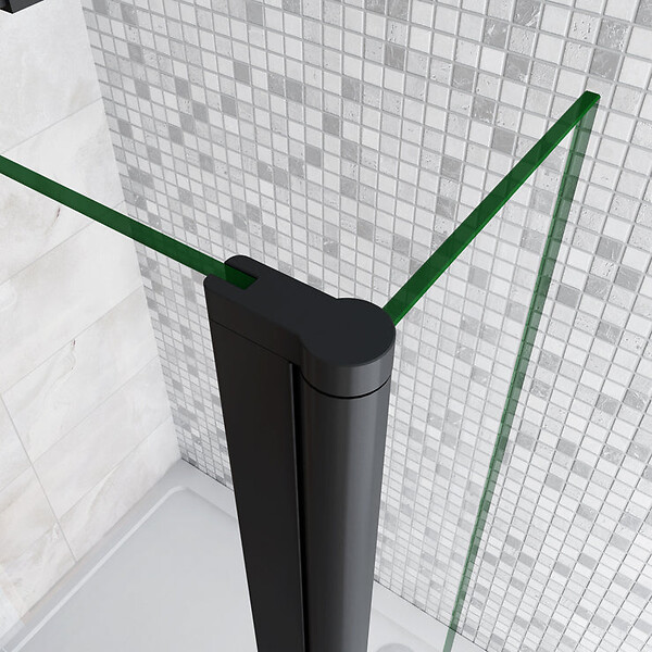 AICA SANITAIRE - Paroi de douche 90+30x200cm avec barre de fixation 90cm en carré, AICA paroi de douche à l'italienne avec retour pivotant 30cm en 8mm verre anticalcaire, profilé noir mat - large