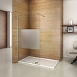 AICA SANITAIRE - Paroi de douche 140x200cm avec barre de fixation 70-120cm en cylindrique, AICA paroi de douche à l'italienne en 8mm verre bande centrale dépoli - vignette