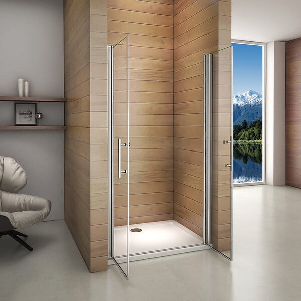 AICA SANITAIRE - Porte de douche battante 110x187cm porte de douche pivotante à 180°, en verre 6mm anticalcaire, installation en niche - large