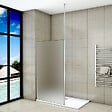 AICA SANITAIRE - Paroi de douche sablé 140x200cm avec barre de fixation au plafond 203-320cm, paroi de douche à l'italienne en 8mm verre dépoli et anticalcaire - vignette