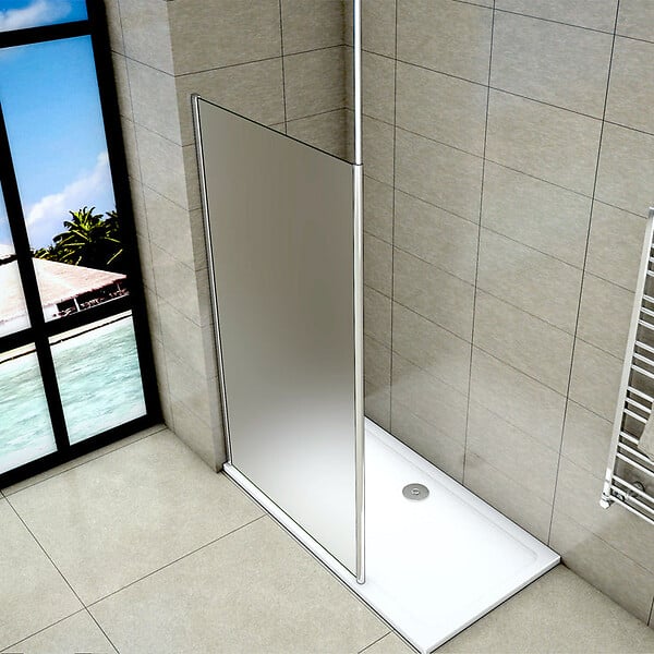 AICA SANITAIRE - Paroi de douche sablé 140x200cm avec barre de fixation au plafond 203-320cm, paroi de douche à l'italienne en 8mm verre dépoli et anticalcaire - large