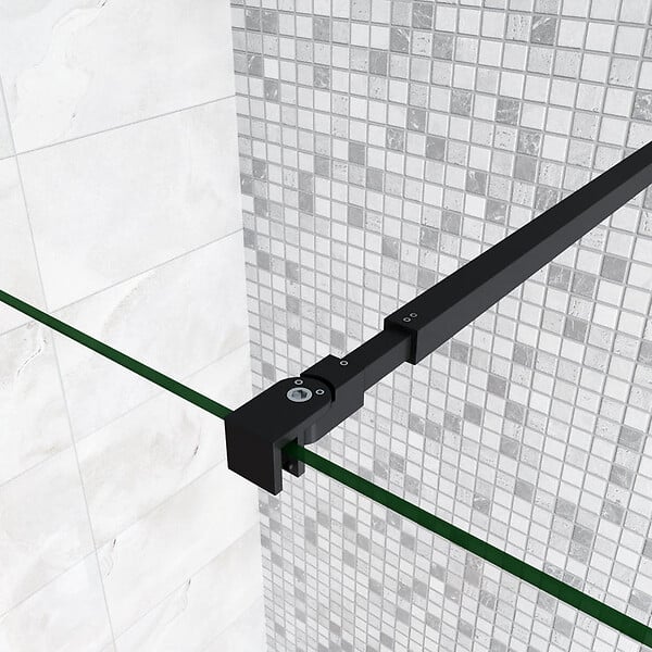 AICA SANITAIRE - Paroi de douche 140+40x200cm avec barre de fixation 73-120cm en carré, AICA paroi de douche à l'italienne avec retour pivotant 40cm en 8mm verre anticalcaire, profilé noir mat - large