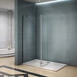 AICA SANITAIRE - Paroi de douche avec retour pivotant 90+40x200cm, charnières, AICA paroi de douche à l'italienne en verre anticalcaire avec barre de fixation d'angle 45cm - vignette