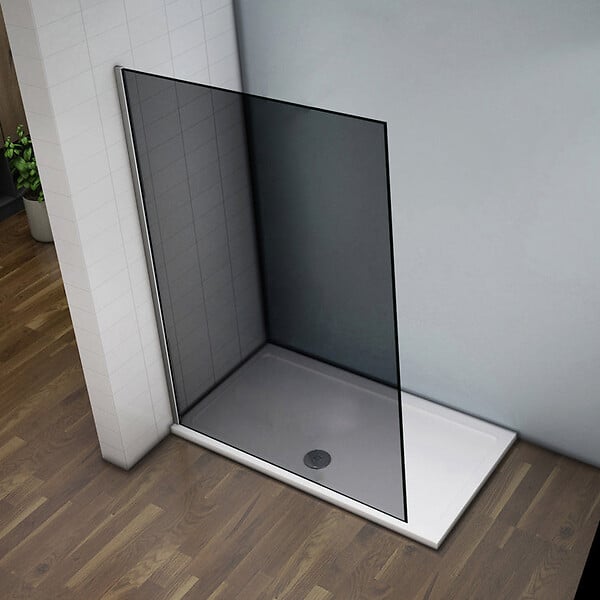 AICA SANITAIRE - Paroi de douche à l'italienne 120x200cm en verre 8mm fumé et anticalcaire, paroi de douche foncée, sans barre de fixation - large