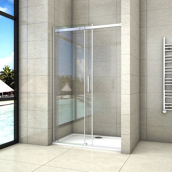AICA SANITAIRE - Porte de douche coulissante 140x195cm, porte de douche installée en niche, verre de sécurité anticalcaire 8mm, profilé chromé - large