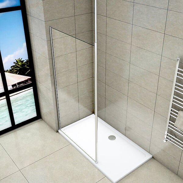 AICA SANITAIRE - Paroi de douche 80x200cm avec barre de fixation au plafond 203-320cm, profilé en chromé, AICA paroi de douche à l'italienne en 8mm verre anticalcaire et securit - large