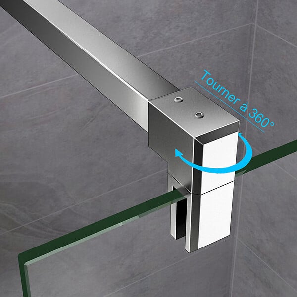 AICA SANITAIRE - Paroi de douche 130x200cm verre 10mm avec barre de fixation 140cm en carré, AICA paroi de douche à l'italienne en verre securit anticalcaire - large