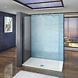 AICA SANITAIRE - Paroi de douche 130x200cm verre 10mm avec barre de fixation 70-120cm en cylindrique, AICA paroi de douche à l'italienne en verre securit anticalcaire - vignette