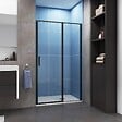 AICA SANITAIRE - Porte de douche pivotante 90x185cm profilé noir mat Installation en niche, verre securit anticalcaire - vignette