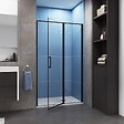 AICA SANITAIRE - Porte de douche pivotante 90x185cm profilé noir mat Installation en niche, verre securit anticalcaire - vignette