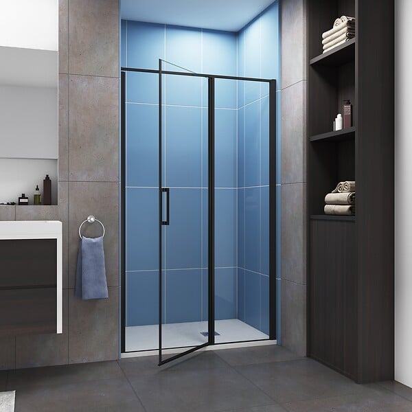 AICA SANITAIRE - Porte de douche pivotante 100x185cm profilé noir mat Installation en niche, verre securit anticalcaire - large