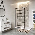 AICA SANITAIRE - Paroi de douche 90x200cm avec barre de fixation noire 140cm en carré, paroi de douche à l'italienne en 8mm verre anticalcaire style moderne - vignette