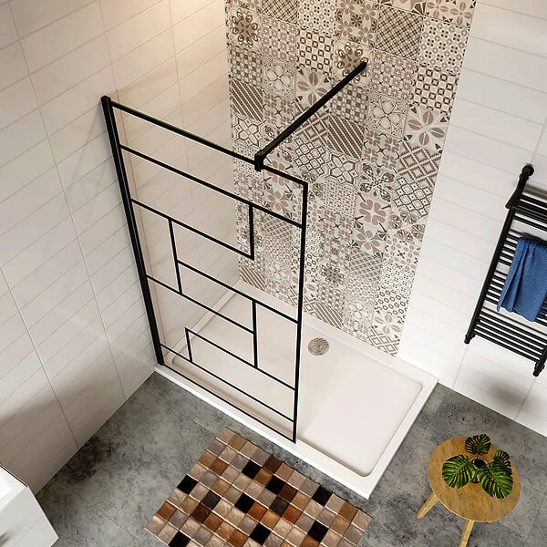 AICA SANITAIRE - Paroi de douche 90x200cm avec barre de fixation noire 140cm en carré, paroi de douche à l'italienne en 8mm verre anticalcaire style moderne - large