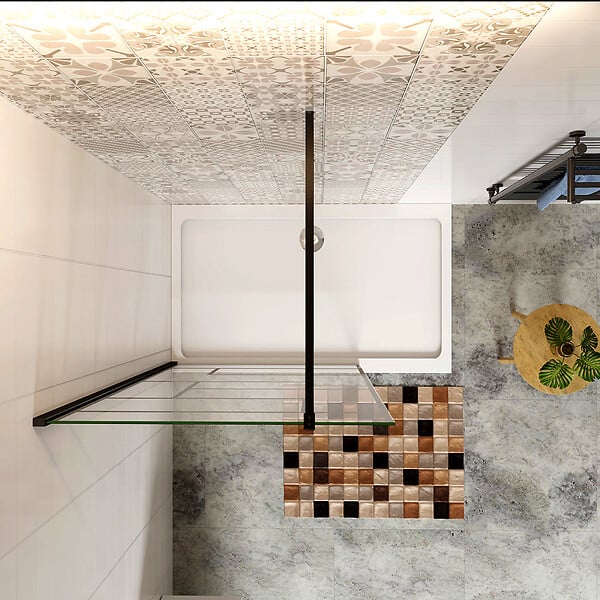 AICA SANITAIRE - Paroi de douche 90x200cm avec barre de fixation noire 140cm en carré, paroi de douche à l'italienne en 8mm verre anticalcaire style moderne - large