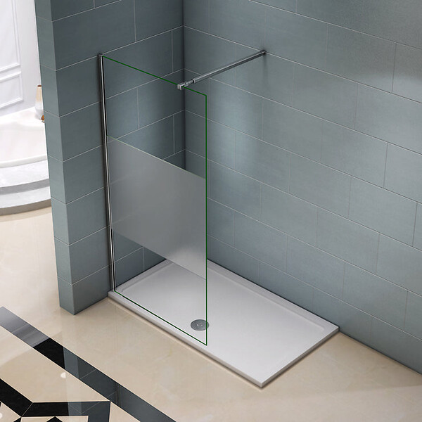 AICA SANITAIRE - Paroi de douche 110x200cm avec barre de fixation 73-120cm en carré, AICA paroi de douche à l'italienne en 8mm verre bande centrale dépoli - large