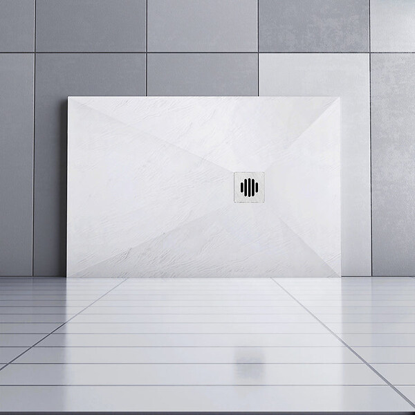 AICA SANITAIRE - Receveur de douche 100x80cm avec une grille en ABS, AICA bac à douche rectangulaire, Extra-plat, blanc, anti-dérapant - large