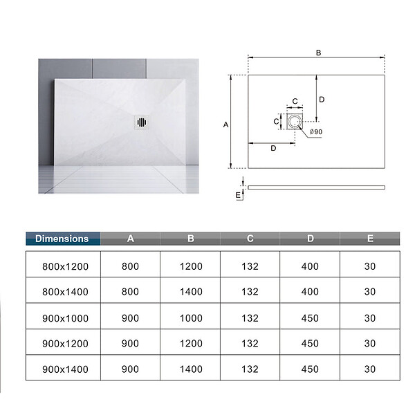 AICA SANITAIRE - Receveur de douche 100x80cm avec une grille en ABS, AICA bac à douche rectangulaire, Extra-plat, blanc, anti-dérapant - large