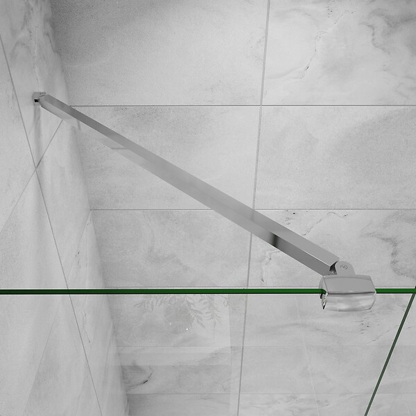 AICA SANITAIRE - Paroi de douche 140x200cm avec barre de fixation 90cm pince renforcée, AICA paroi de douche à l'italienne en 8mm verre bande centrale dépoli - large