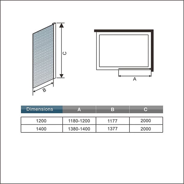 AICA SANITAIRE - Paroi de douche sablé 140x200cm avec barre de fixation 90cm Pince renforcée, paroi de douche à l'italienne en 8mm verre dépoli et anticalcaire - large