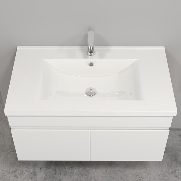 AICA SANITAIRE - Ensemble de meuble de salle de bain blanc clair 79.5cm+Vasque+Miroir+Colonne meuble salle de bain-Armoire de rangement-Meubles-lavabos - large