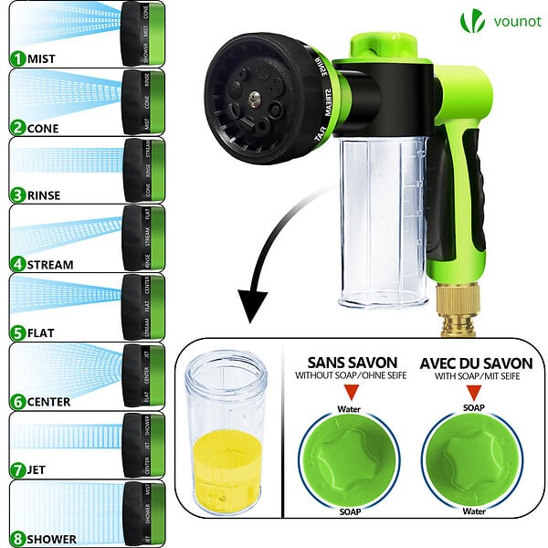 VOUNOT - Tuyau d’Arrosage Extensible 30m avec Récipient Savon et accessoires noir - large