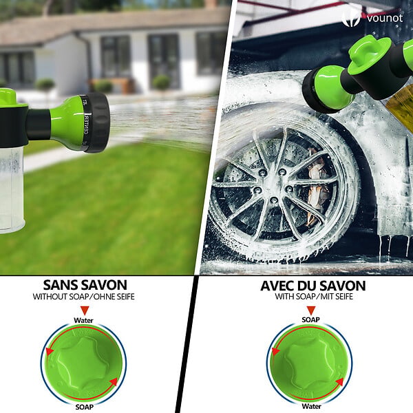 VOUNOT - Tuyau d’Arrosage Extensible 30m avec Récipient Savon et accessoires noir - large