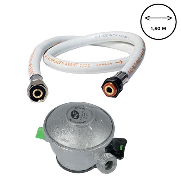 KEMPER - Pack Tuyau gaz souple 1.50 m + Détendeur Propane à clipser Quick-On Valve 20mm ANTARGAZ PRIMAGAZ TOTALGAZ FINAGAZ - large