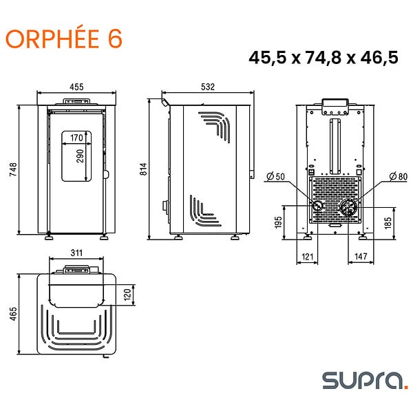 SUPRA - poêle à granulés de bois 6.1kw noir - orphee 6 noir - large