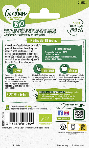 GONDIAN - Radis de 18 Jours Bio Gondian - large