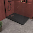 AURLANE - Receveur de douche Noir Effet Pierre 90x140 cm et Grille décor Linéaire en Inox - vignette